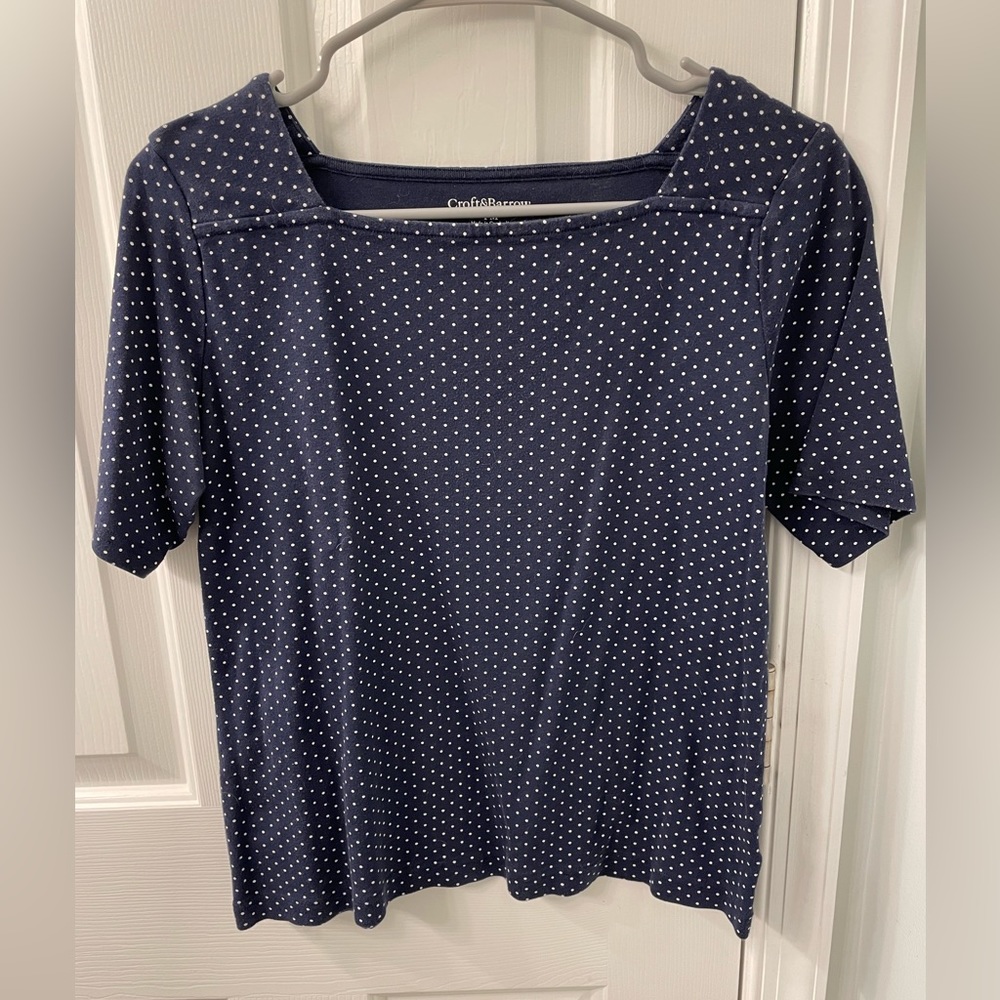 Croft & Barrow womens square neck Polkadot blouse petite medium